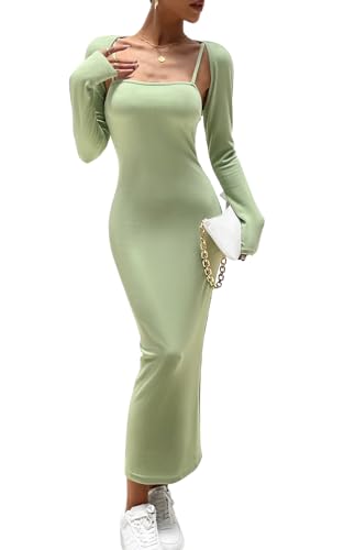 Women's Spring Fall 2 Piece Outfits Slip Bodycon Maxi Dress