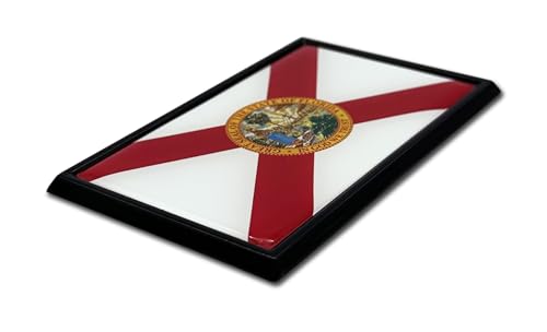 Image of Elektroplate Premium Florida FL Flag All Metal Black Frame Chrome Emblem for Cars, Trucks, and All Auto | Universal Fit at 2.5 inch x 3.8 inch | Weatherproof