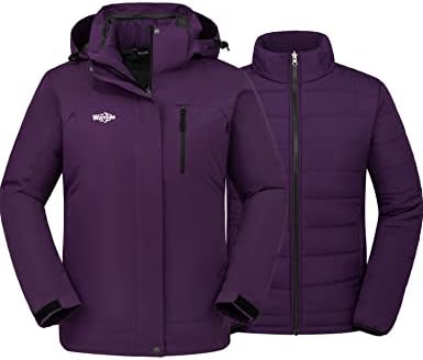 Wantdo Women's Windproof 3-in-1 Ski Jacket Waterproof Winter Snow Coat Windbreaker Dark Purple S