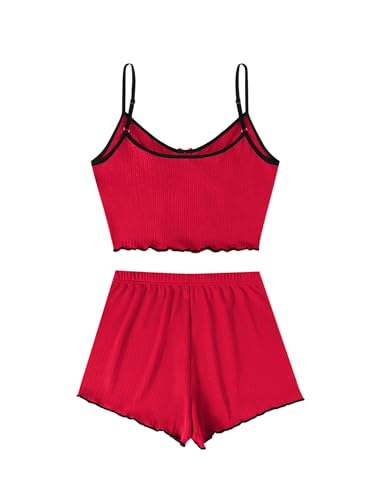 Image of Hilinker Womens Graphic Print Ribbed PJ Set Crop Cami Tops and Shorts Cute Pajamas Set