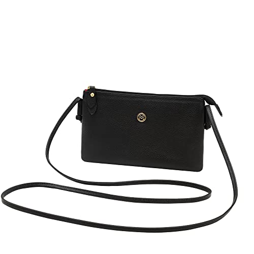 Bolsa Transversal Feminina de Couro Bovino Legítimo c/Alça Ajustável Mariart Onix (Preta)