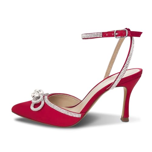 Rhinestone Bow Heels for Women, Slingback Kitten Heels Pumps Stilettos Satin, Closed Pointed Toe Ankle Strap Kitten Heel Sandals Formal Shoes for Wedding Bridal Party Evening Prom Dress Shoes2