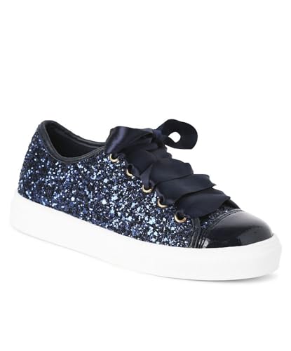 Girls' Glitter Sneakers with Satin Ribbon Laces - Sparkly Low-Top Trainers