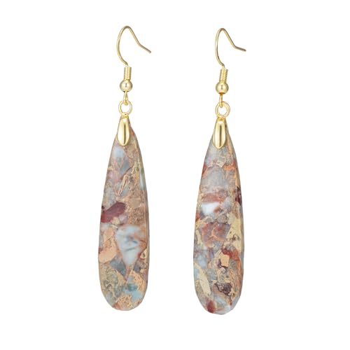 Boho Stone Earrings Natural Agalmatolite Gemstone Drop Charm Dangle Earrings for Women Healing Stone...
