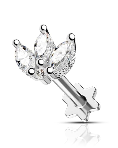 COCHARM Conch Earrings Stud for Women 16g Flower Conch Piercing Jewelry 8mm Cute Crown Cartilage Earrings Flat Back Cartilage Jewelry Internally Threaded Earrings for Cartilage Piercing