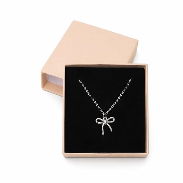 Silver Bow Pendant Necklace with Chain – Cute Knot Charm (0.75 in), Elegant Minimal Jewelry for Women & Girls, Gift-Ready Box for Birthday, Anniversary & Valentine-image-9
