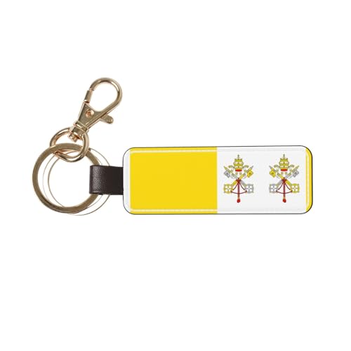 Porte-clés en cuir avec drapeau de l'État du Wyoming - Cadeau personnalisé - Convient comme cadeau d'anniversaire, Drapeau du Vatican, taille unique