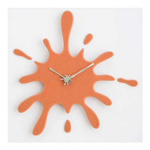 Horloge murale muette contre le bruit mécanique, design goutte d'eau orange pour salon serein