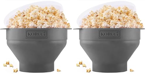 Image of The Original Korcci Microwaveable Silicone Popcorn Popper, Microwave Popcorn Popper, Collapsible Microwave Popcorn Maker Bowl, No Oil Needed, Use In Microwave, Dishwasher Safe (Grey) (Pack of 2)