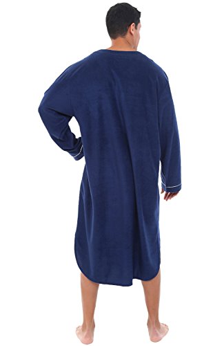 Alexander Del Rossa Men's Soft Plush Fleece Sleep Shirt, Warm Long Henley Nightshirt Pajamas2