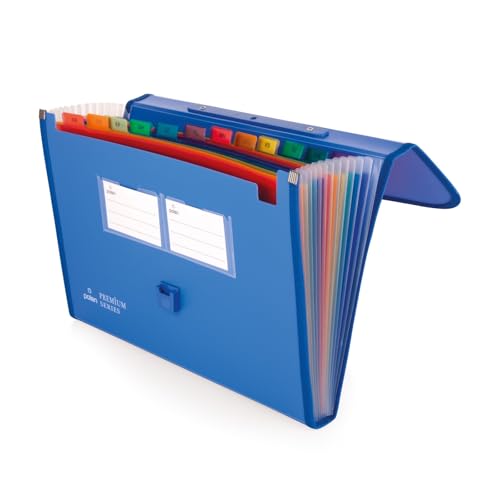 Image of POLEN Premium Series Expanding File Folder with Coloured Inner, 13 Pockets, Handle, and Buckle Closure, Fullscape Size for Travel, Home, Office to Arrange Your Document (Blue)