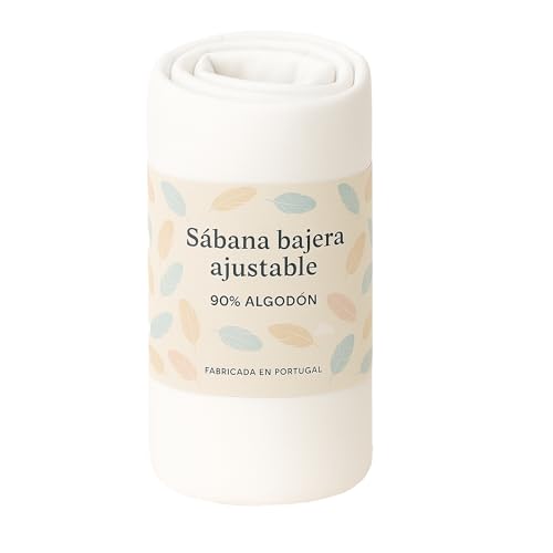 Sábana Bajera Ajustable Algodón 90%, Transpirable, Tacto Suave, Todas Las Medidas, Tejido Resistente, Alta Comodidad, Fabricado en Portuga (150 x 190/200 cm, Blanco)