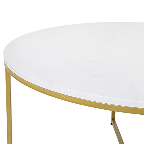 Flash Furniture Hampstead Collection Coffee Table - Modern White Marble Finish Coffee Table - Crisscross Brushed Gold Frame #TOP4