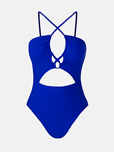 Image of CUPSHE Women's One Piece Swimsuit Plunge V Cutout Bathing Suit | Adjustable Straps, Crisscross Tunnel Drawstring, Back Hook Closure, Removable Soft Cups, Standard Coverage, Sexy Swimwear