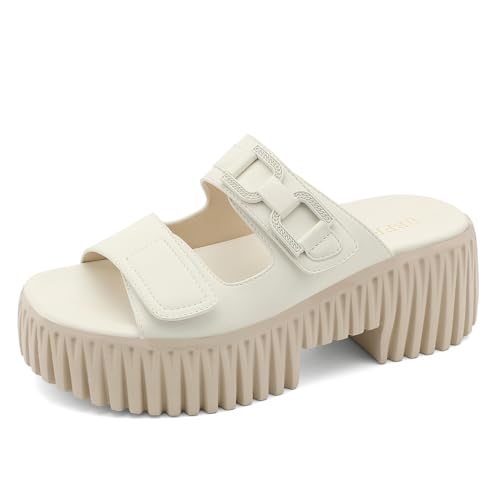 Image of UBFEN Womens Chunky Wedge Platform Sandals Adjustable Double-Strap Square | Toed Open-Toe Style Suitable for Outdoor Casual Wear