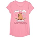 Just a Girl who Loves Capybaras Cute Capybara Lover T-Shirt, Girls, Pink, Large