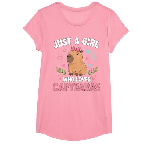 Just a Girl who Loves Capybaras Cute Capybara Lover T-Shirt, Girls, Pink, Large