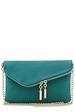 FashionPuzzle Envelope Wristlet Clutch Crossbody Bag with Chain Strap (Teal) One Size