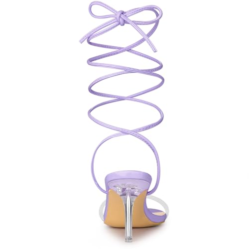 Allegra K Allegra K Women's Clear Strap Lace Up Stiletto Heels Purple Sandals 8 M US