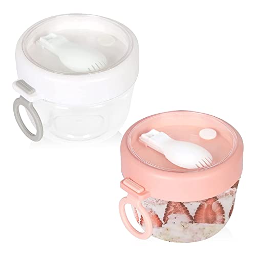 Ldabrye 2 Pcs Recipientes Avena Durante Noche con Tapas Y Cucharas Tarjetas Yogurt Portátiles Postres 600 Gran Capacidad