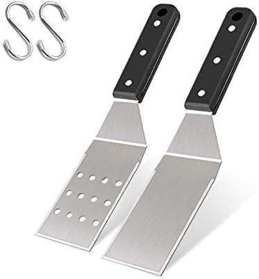 Leonyo Griddle Metal Spatula Set of 2, Food Grade Griddle Accessories - Stainless Steel Pancake Hamburger Turner Flipper for Flat Top Cast Iron BBQ Hibachi Cooking, Dishwasher Safe