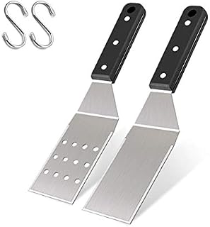 Food Grade Griddle Teppanyaki Slotted Metal Spatula 2 PCS, Leonyo Stainless Steel Griddle