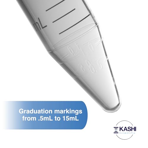 Kashi Scientific 15mL Screw Cap Conical Centrifuge Tubes, Sterile Test Tubes with Blue Lids, Lab-Grade Polypropylene Plastic, Printed Graduation and Write-on Spot [15mL, 50]