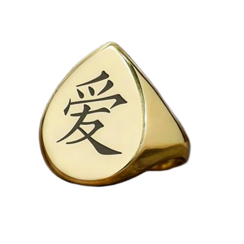 Bague amour en argent sterling 925 plaqué or avec kanji poire