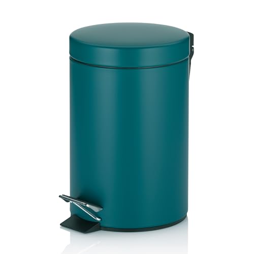 kela Kosmetikeimer türkis 3l, Metall Tretmülleimer Badezimmer, Badmülleimer mit Inneneimer und Tragehenkel, MONACO, petrol matt