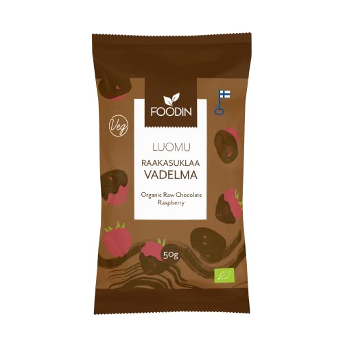 Foodin Organic Raw Chocolate Coated Raspberry 50g – Vegan, Gluten-Free, Freeze-Dried Fruit Snack
