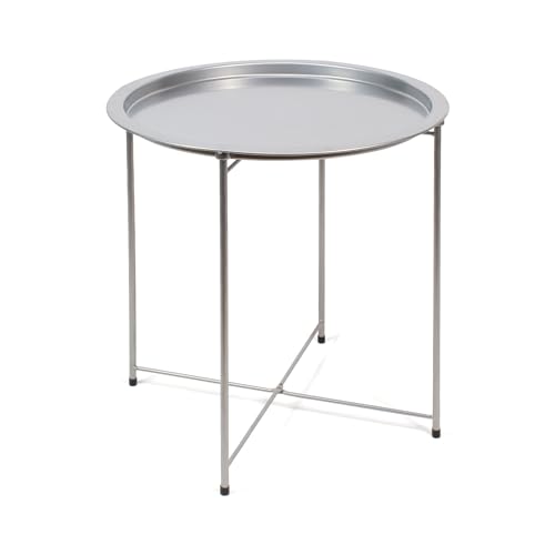 THE SECRET HOME - Mesa de Metal Plegable - D.47X50,5 cm - Mesa Auxiliar de Interior/Exterior - Color Gris - Mesa Ligera de Aluminio