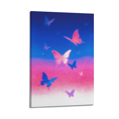 Toile murale aquarelle papillon rose bleu 30x45cm pour salon