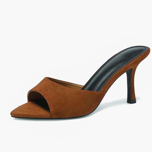 Image of Riekhany High Heel Mules for Women Slip On Open Pointed Toe Classy Patent Leather Stiletto Pumps Formal Slingback Mule Sandals Dress Walking Shoes