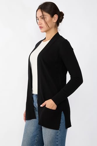Image of JENNIE LIU Womens 100% Cashmere Open Cardigan Sweater | Long Cardigan Sweaters for Women