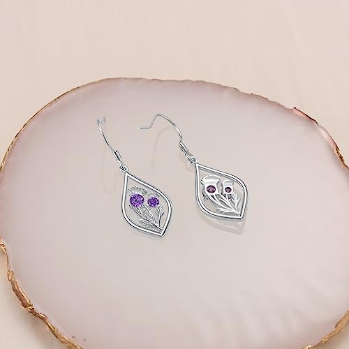 Scottish Thistle/Sunflower/Violet/Daffodil/Orchid Earrings Sterling Silver Flower Dangle Dangling Drop Boho Earrings Jewelry Gifts for Women3