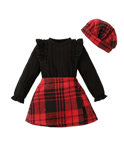 Image of Toddler Girl Clothes Outfit Shirt Top Plaid Mini Skirt Outfits Set Little Girl Dresses Kids Clothes for Girls 18M-8T