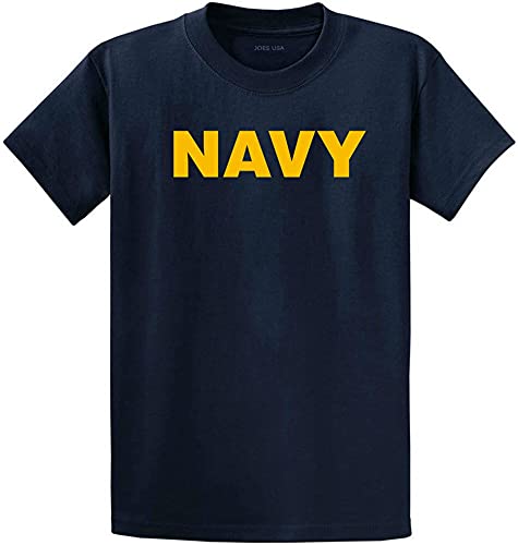 Joe's USA Navy Gold Logo Heavyweight Cotton T-Shirt-Navy/Gold-L