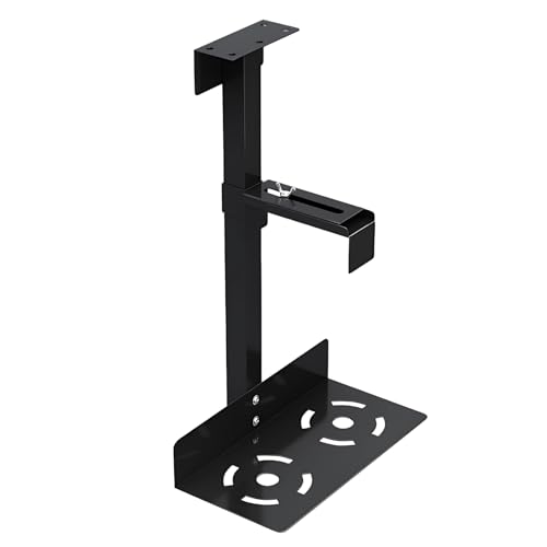 Soporte para CPU bajo el escritorio, altura ajustable de 3,9 a 18,5 pulgadas (100 a 470 mm), soporte para torre de PC con giro de 360°, soporte metálico resistente con acabado negro, ahorra espacio para hogar, oficina y sala de juegos miniatura 1