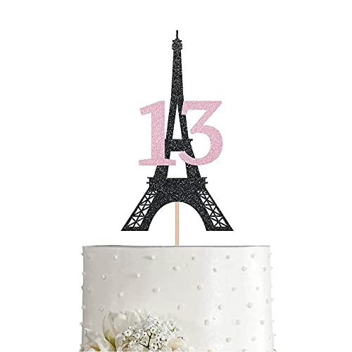 Image of FestikoParis 13th Birthday Cake Topper Black Pink Glitter Girl 13 Years Birthday Party Decoration, Supplies