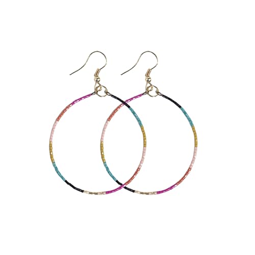 INK+ALLOY Beaded Hoop Earrings for Women, Kelly Boho Luxe Seed Bead Large Front Facing Statement Hoops, Hypoallergenic Handmade Jewelry for the Modern Bohemian, 2.5-Inches