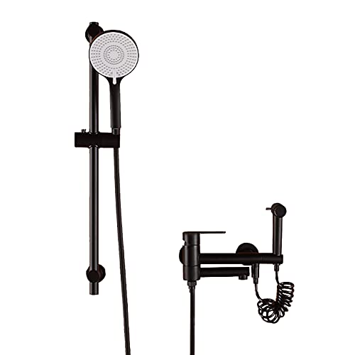 Mitigeur de baignoire noir avec douchette et barre réglable pour douche murale de salle de bain
