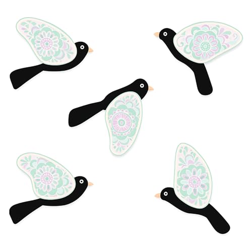 Image of GiftOday Wooden 3D 5 Pieces Birds for Wall Art Panel | Wood Bird Folk Art Wall Hanging Art Decoration Item for Living Room, Bedroom, Drawing Room, Dining Room & Office (Black & White) Pack of 1