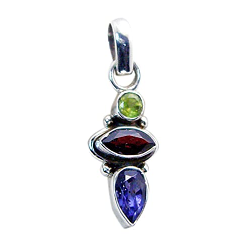Pendentif multi-pierres argent 925 anti-accroche avec serti lunette protecteur