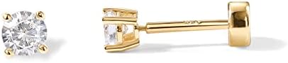PAVOI 14K Gold Plated Solid 925 Sterling Silver Post Cubic Zirconia Stud Flat Back Earrings for Women | Cartilage Piercing | Helix Piercing Jewelry | Small Stud Earrings for Women, 3 Millimeters,