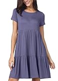 levaca Women's Summer Loose Swing Fit and Flare Casual Short Dress Day Break L
