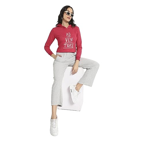 Image of PINACOLADA Women's Typographic Print Hoodie with Ribbed Hem for Casual Wear | Pull On Closure | Hooded Neck | Long Sleeve | Cotton Sweatshirt Crafted with Comfort Fit for Everyday Wear