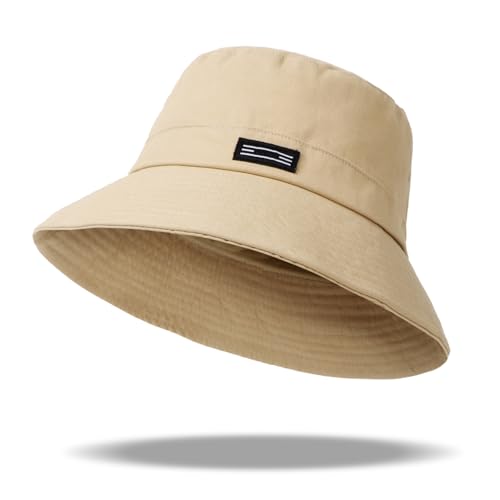 Sombreros de pescador para hombre, tamaño XL, XXL, de algodón, plegable, para cabeza grande, al aire libre, viajes, pesca, senderismo, Lable-Khaki, XL