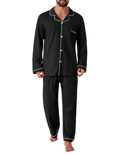 Image of QZH.DUAO Mens Pajama Set 100% Cotton Long Sleeve Button Down PJs