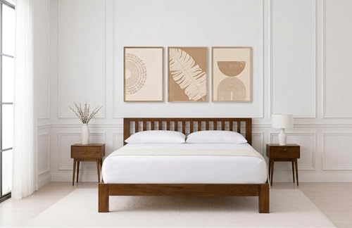 Image of King Size Solid Wood Premium Minimalist Bed | Modern Durable Double Bed - Walnut Finish - 78x72 inches