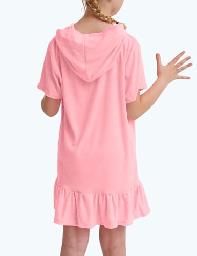 Girls Bathing Suit Cover Up Size 9-10 Years Old Pink Hooded Ruffle Swimsuits Zip-up Swim Coverups2